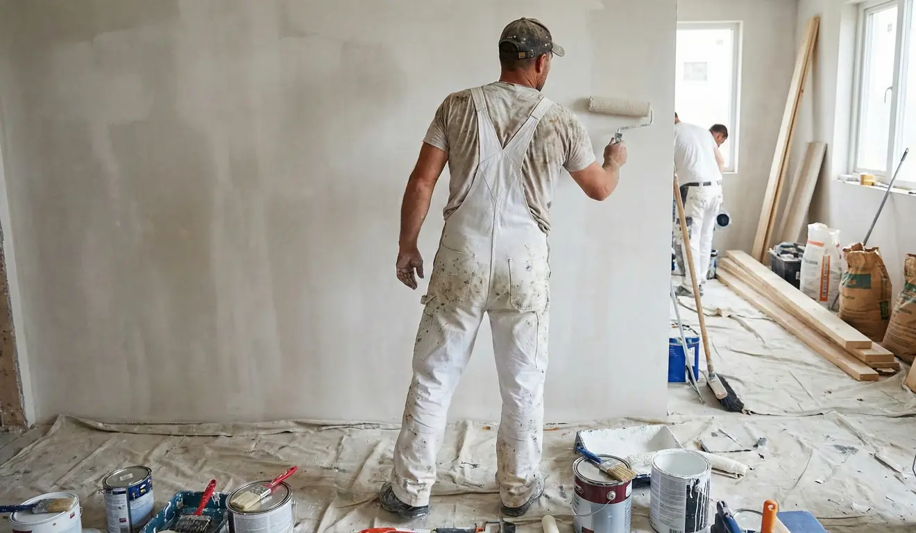 Peintre utilisant Le Tournevis sur chantier